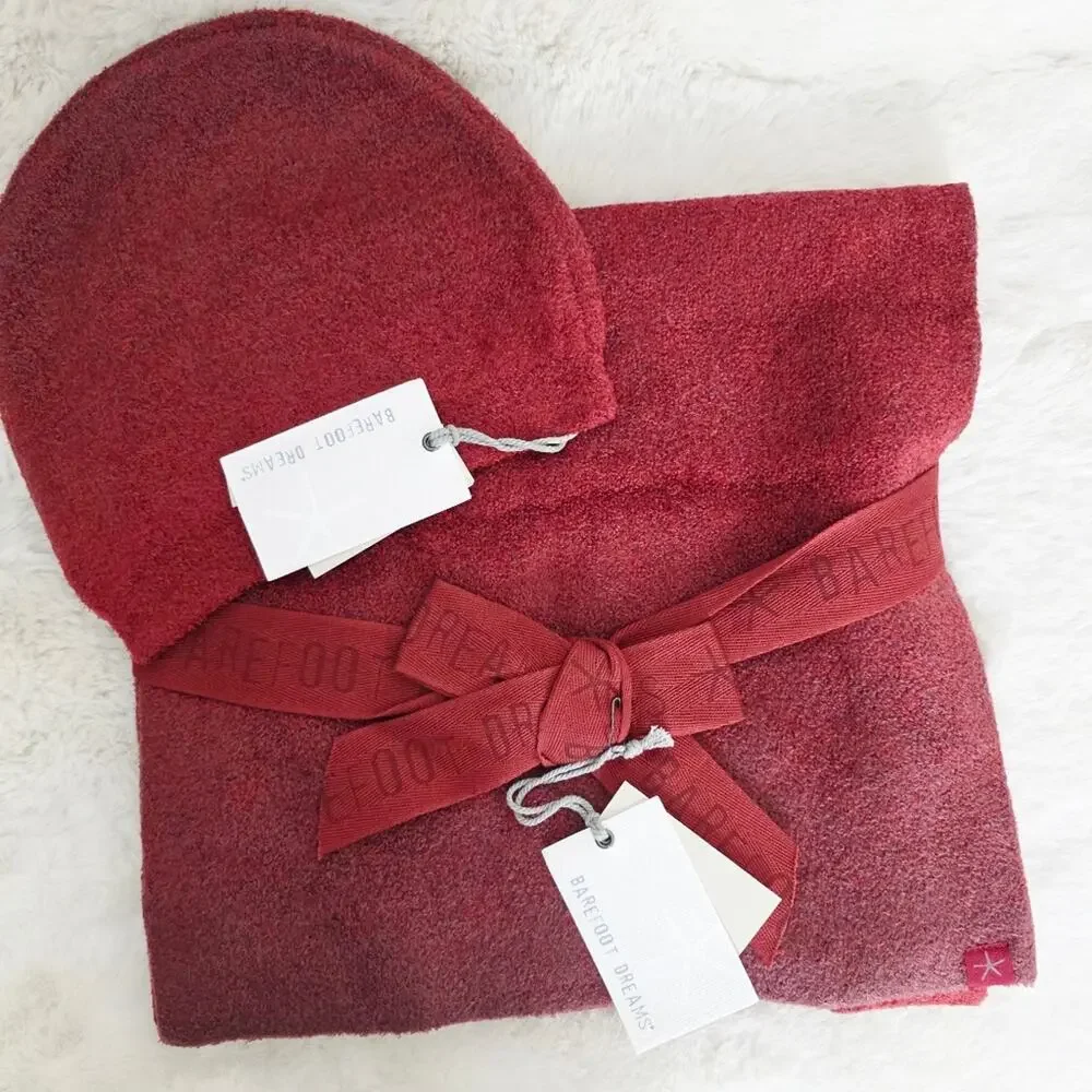 Barefoot Dreams CozyChic Lite Crimson Confetti Beanie & Scarf Set NWT